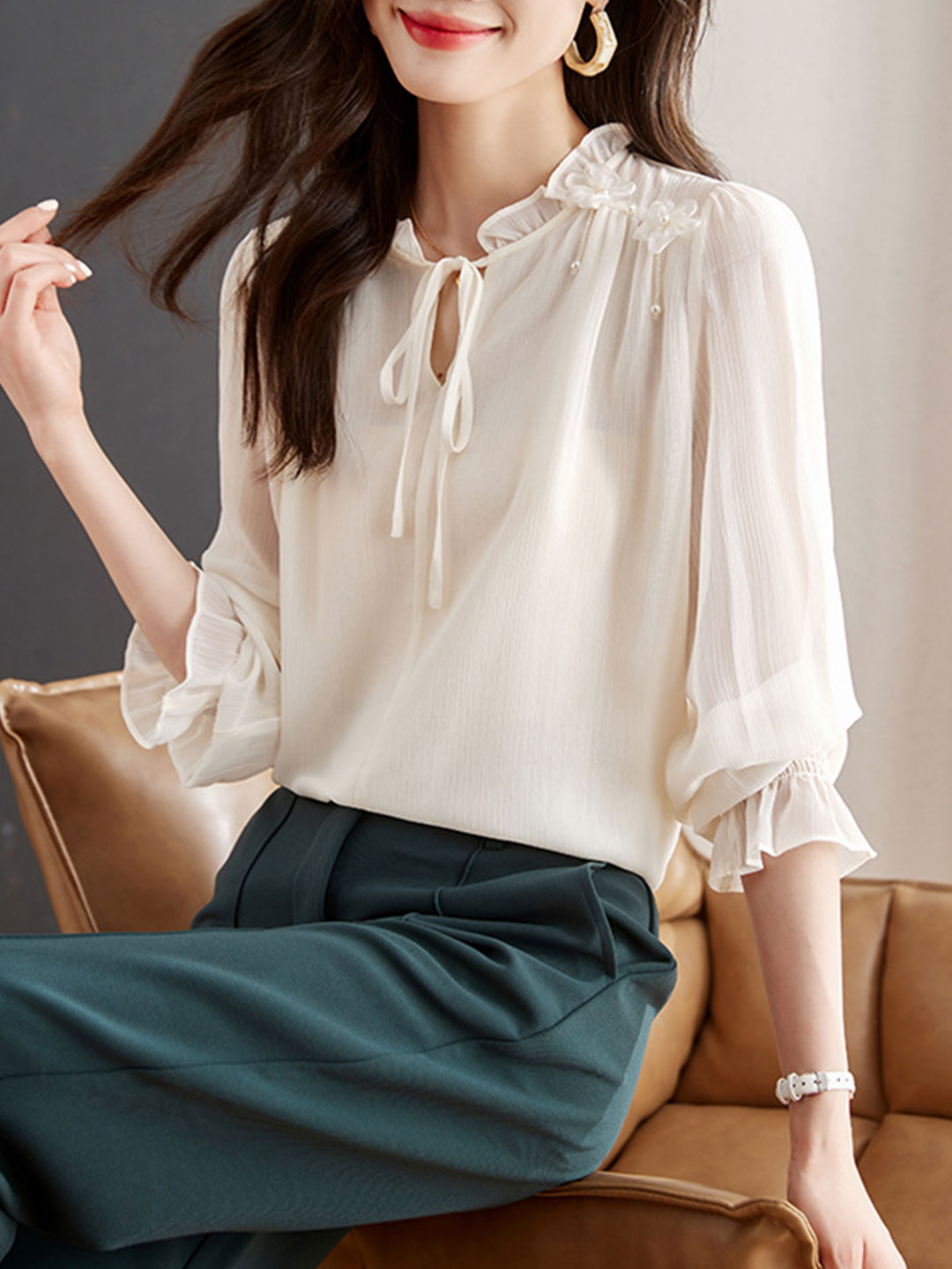 Ella Classic Solid Color Chiffon Shirt