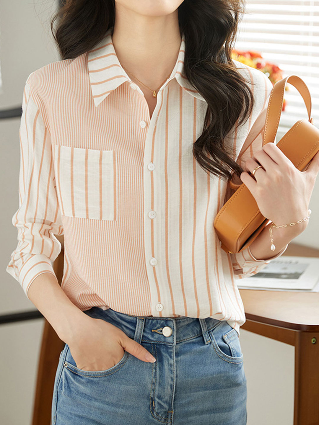 Camila Classic Striped Chiffon Shirt Top