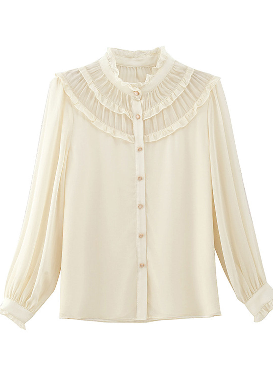 Lauren Classic Ruffle Lace Pleated Chiffon Top