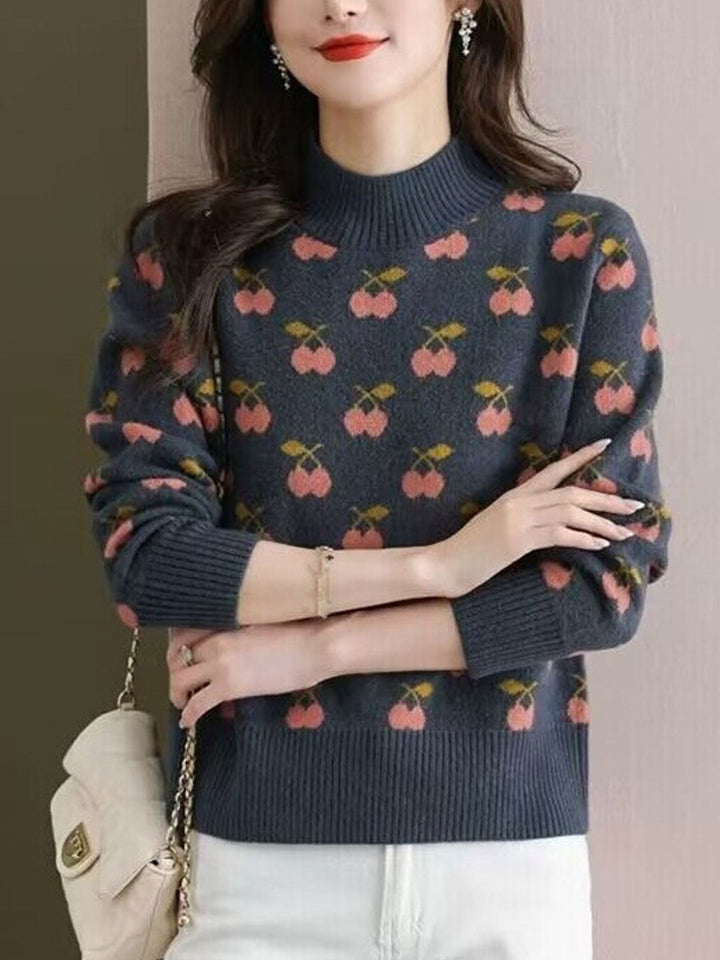 Abigail Retro Turtleneck Jacquard Knitted Pullover Sweater