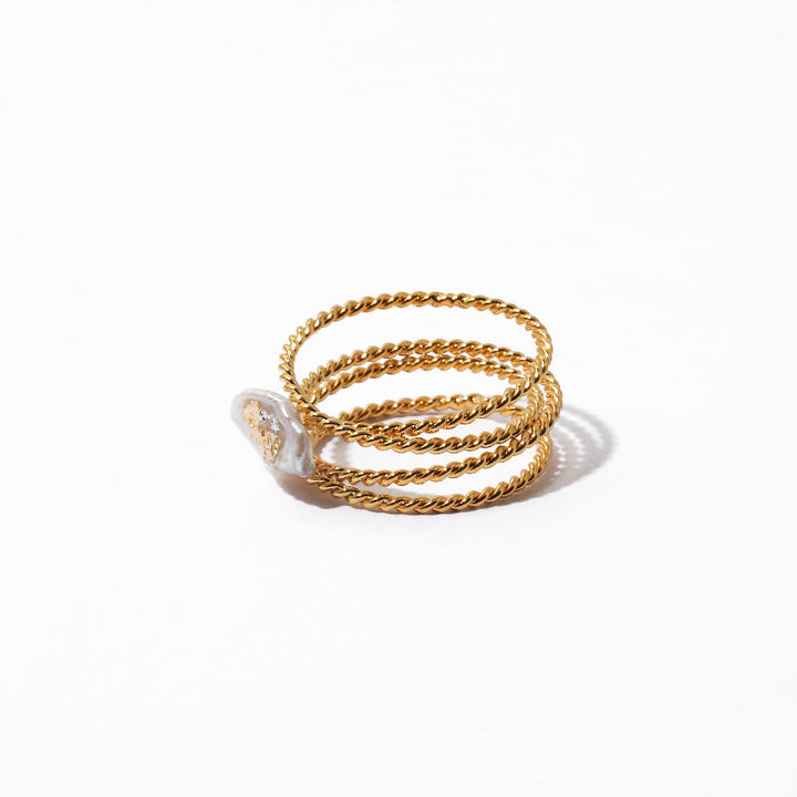 Baroque Gold Foil Natural Real Pearl Multilayer Ring