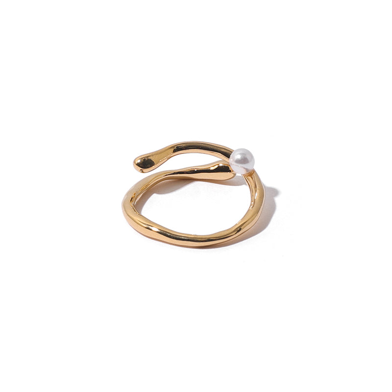 Simple Irregular Water Ripple Highlight Adjustable Pearl Ring