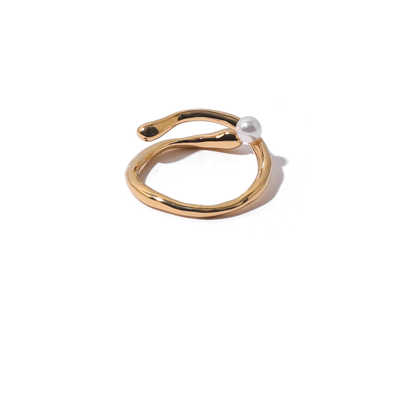 Simple Irregular Water Ripple Highlight Adjustable Pearl Ring