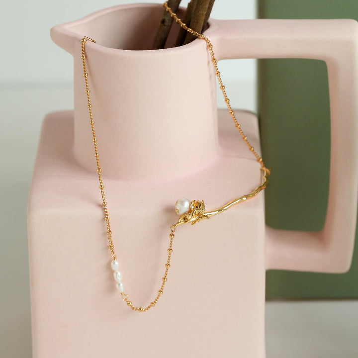 Elegant Pearl Gold Foil Rose Necklace