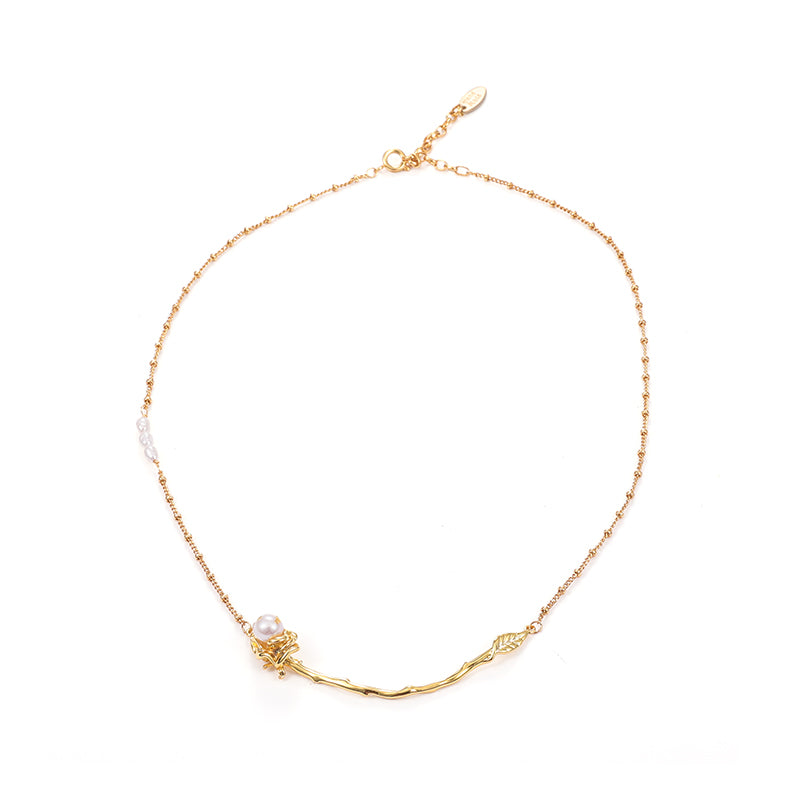 Elegant Pearl Gold Foil Rose Necklace