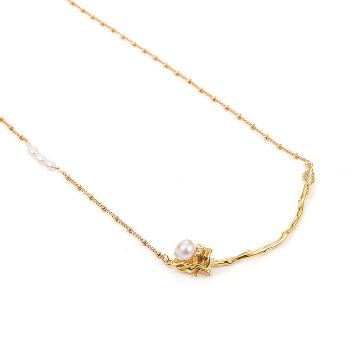 Elegant Pearl Gold Foil Rose Necklace