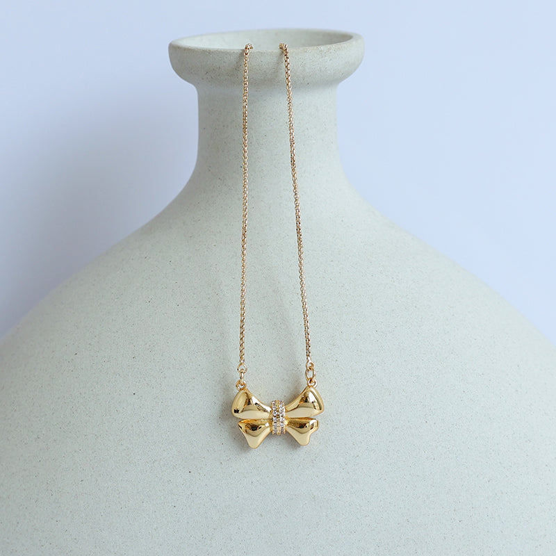 Sweet Zircon Three-dimensional Bow Necklace