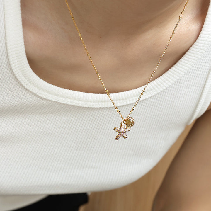 Luxurious Purple Zircon Inlaid With Starfish Pendant Necklace