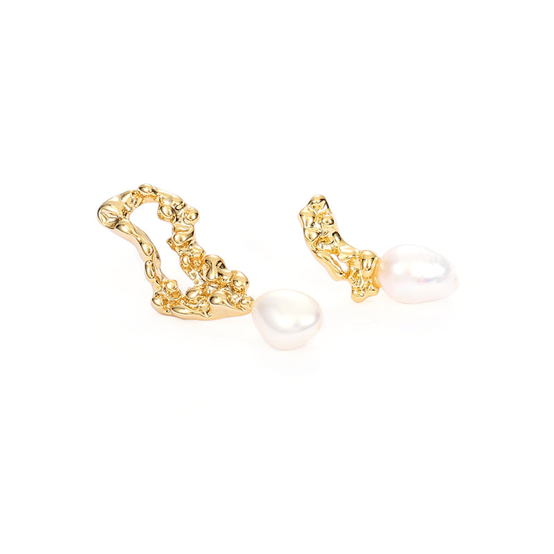 Cutout Asymmetric Natural Real Pearl Earrings