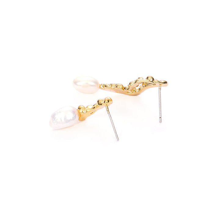 Cutout Asymmetric Natural Real Pearl Earrings