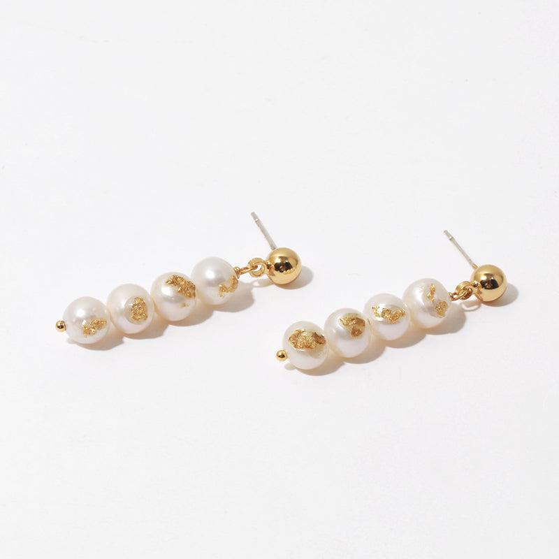 Vintage Luxurious Natural Pearl Gold Foil Earrings