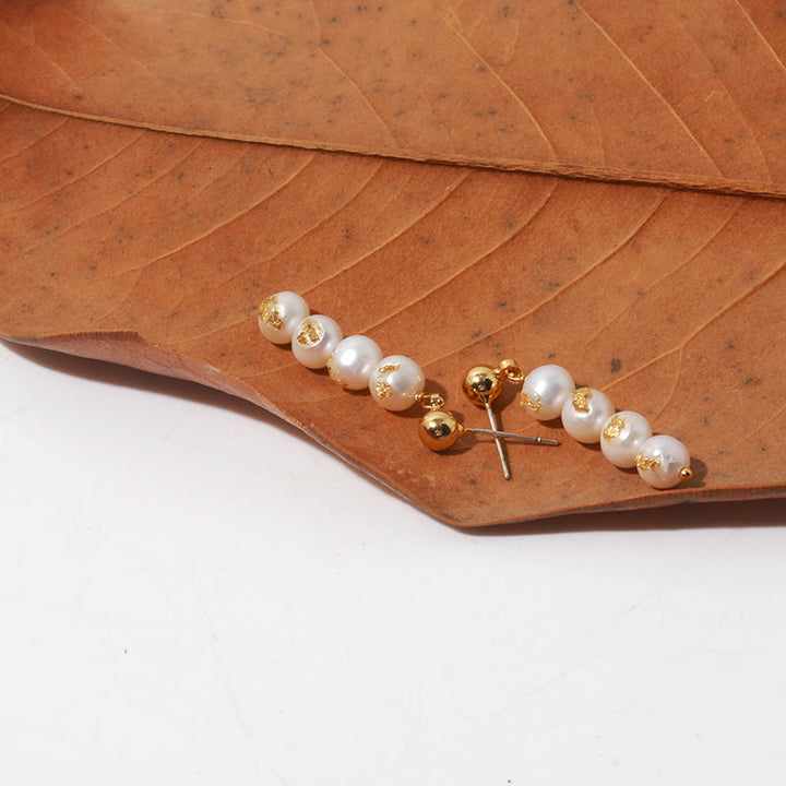 Vintage Luxurious Natural Pearl Gold Foil Earrings