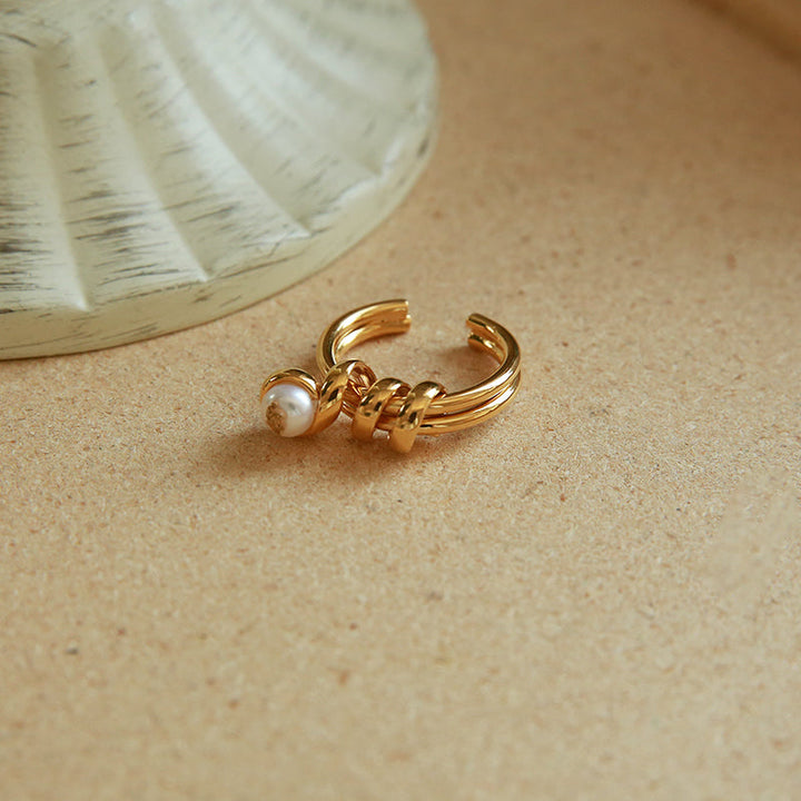 Curved Natural Pearl Gold Foil Open-end Ring