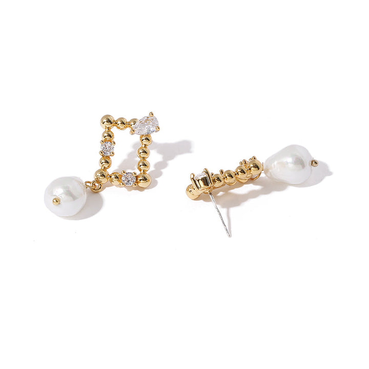 Baroque Cutout Zircon Inset Imitated Pearl Earrings