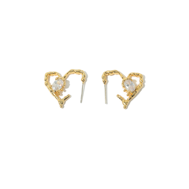 Zircon Inlaid Heart Shaped Line Earrings