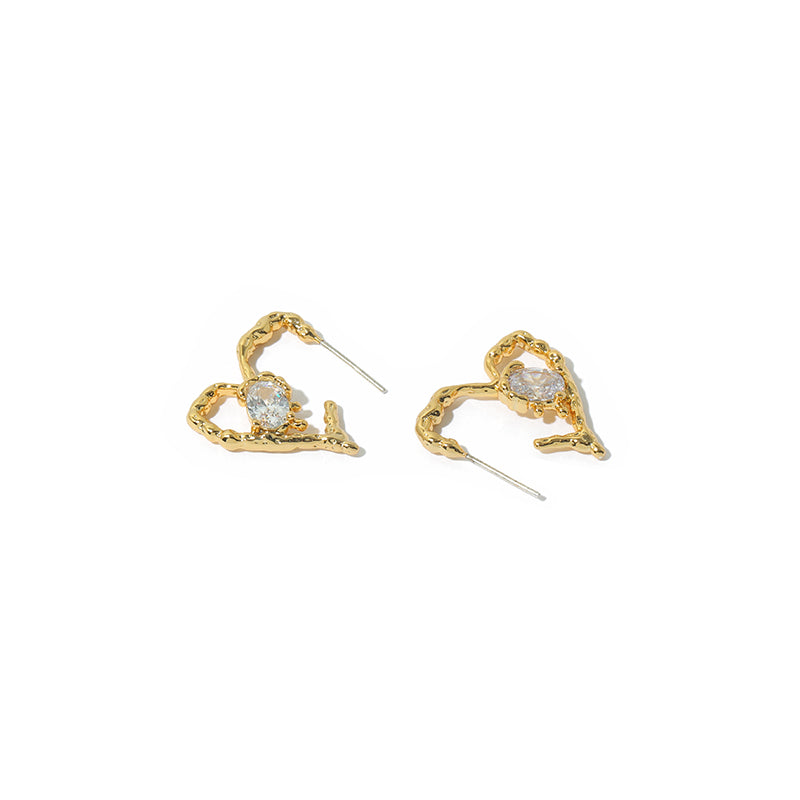 Zircon Inlaid Heart Shaped Line Earrings