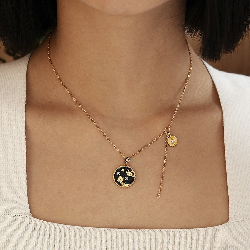 Luxurious Black Oil Drop Zircon Necklace