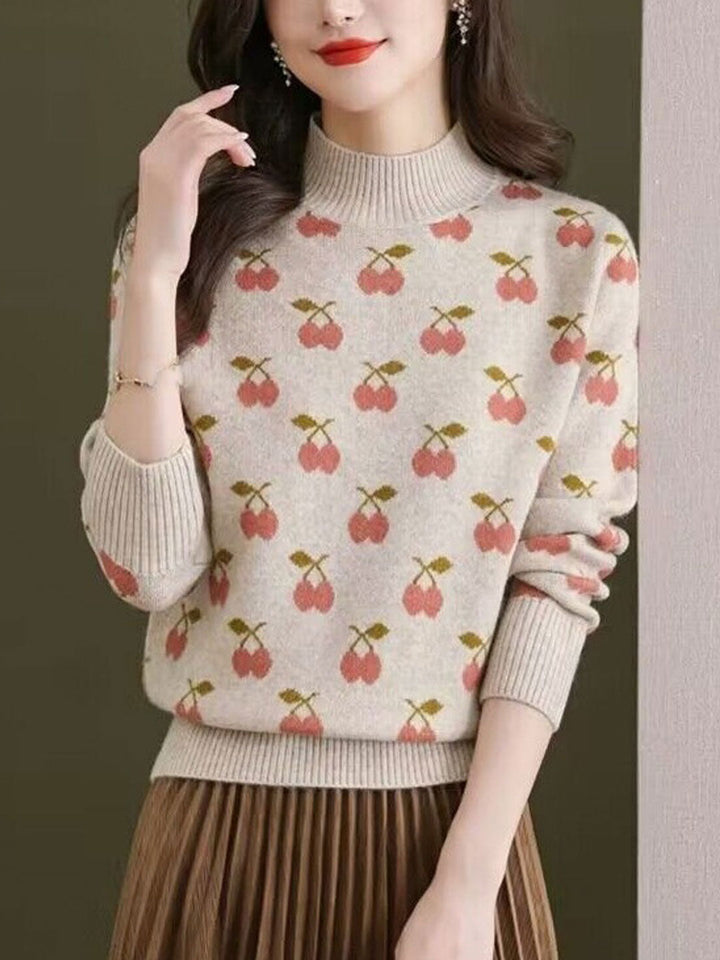 Abigail Retro Turtleneck Jacquard Knitted Pullover Sweater