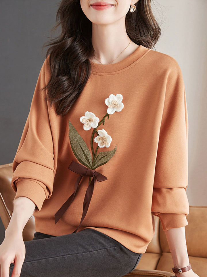 Ava Retro Three-Dimensional Flower Sweatshirt