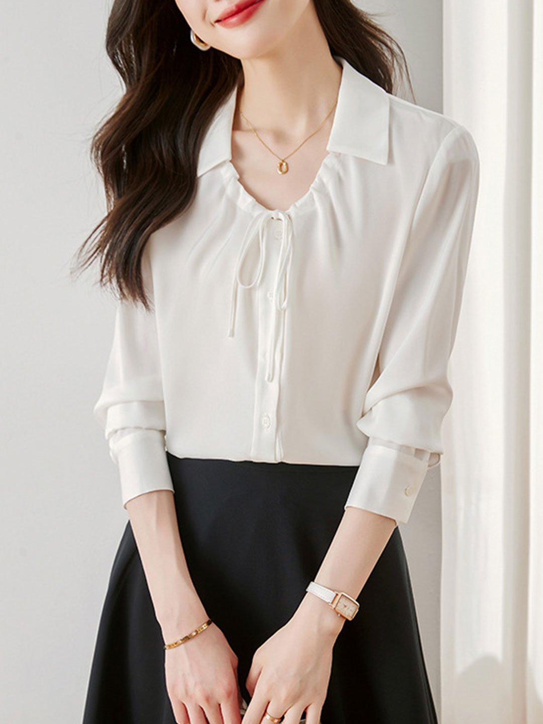 Sophia Elegant Drawstring Bow Shirt