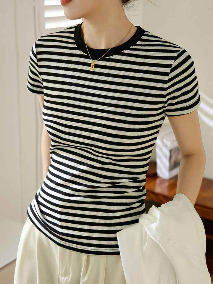 Madelyn Retro Contrast Slim Striped Top