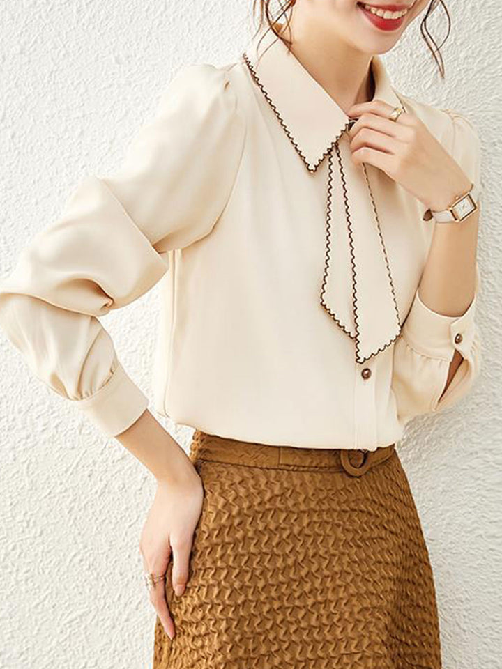 Audrey French Style Chiffon Crew Neck Blouse