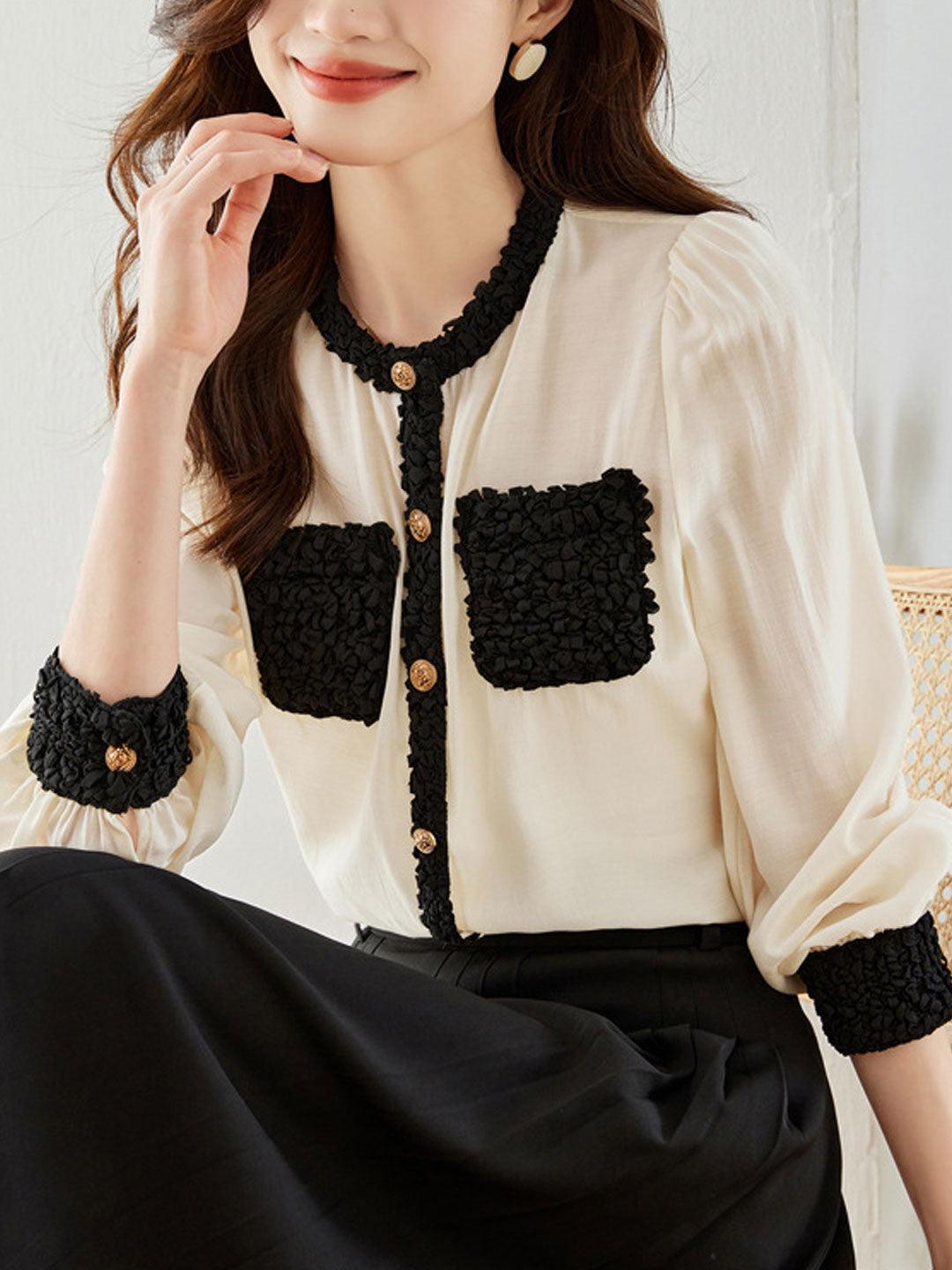 Sofia Retro Puff Sleeve Chiffon Top