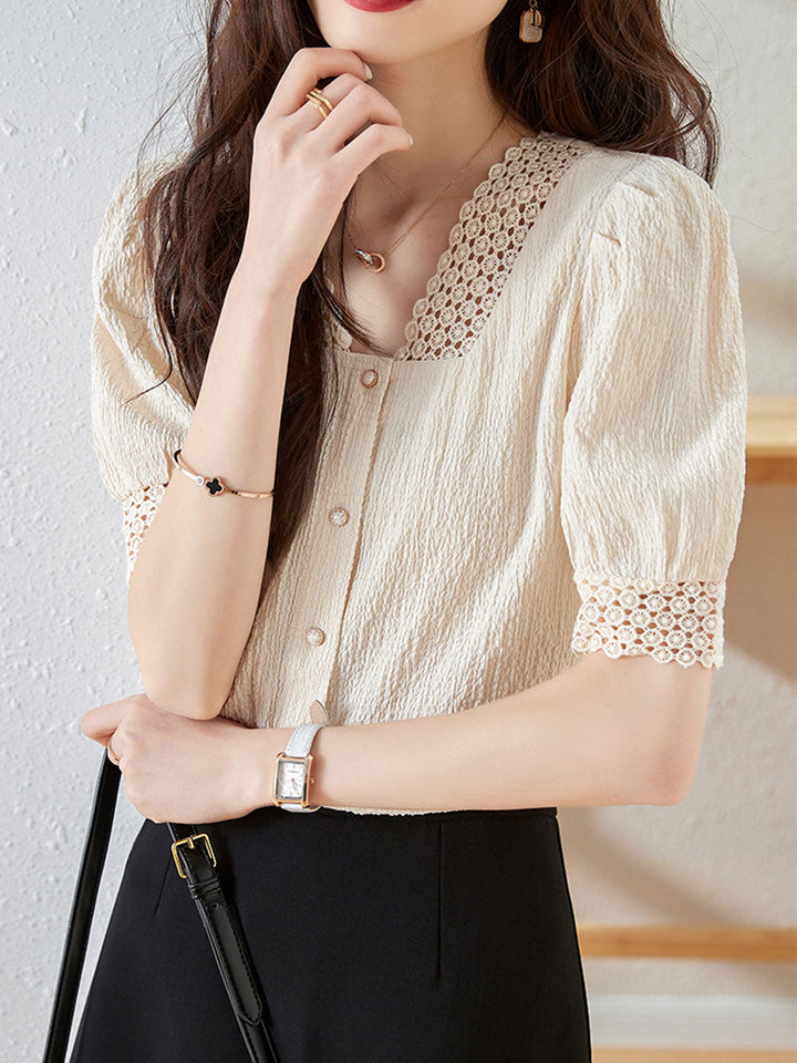 Sydney Elegant Hollowed Button Top-Apricot