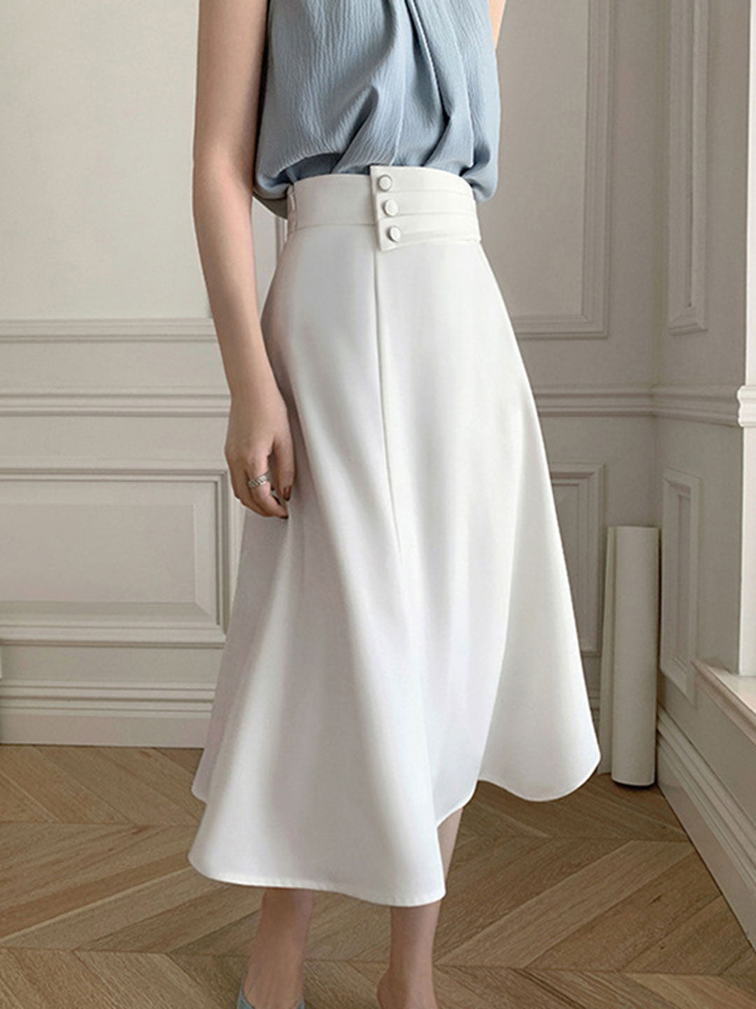 Elizabeth Retro High Waist A-Line Pleated Skirt-White