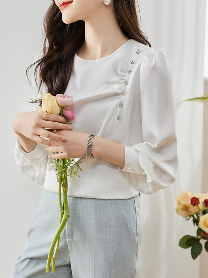 Mia Elegant Beaded Pleated Shirt