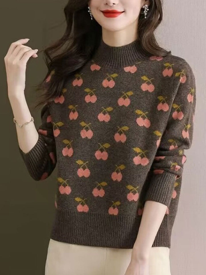 Abigail Retro Turtleneck Jacquard Knitted Pullover Sweater