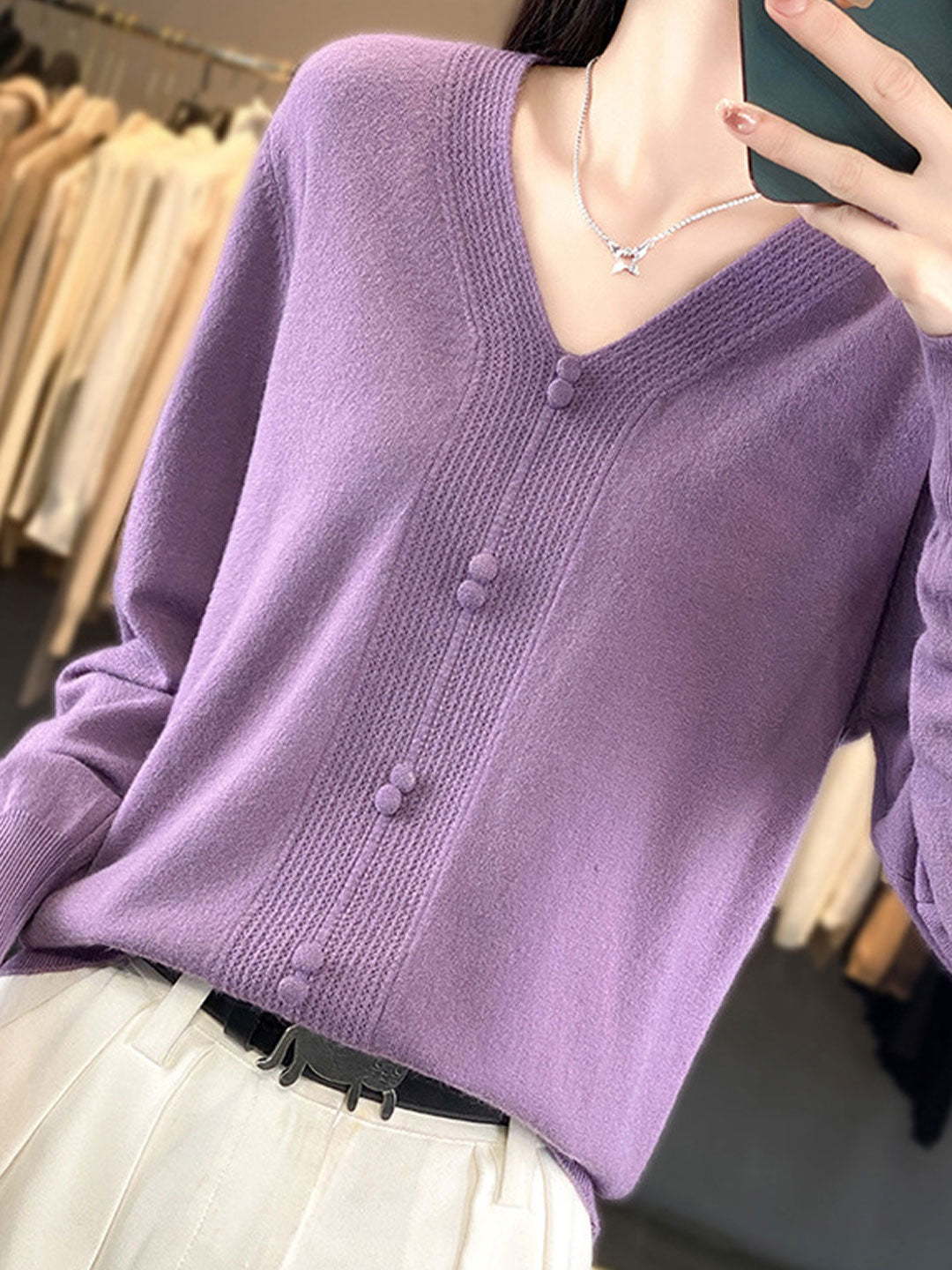 Abigail Casual V-neck Loose Knitted Sweater