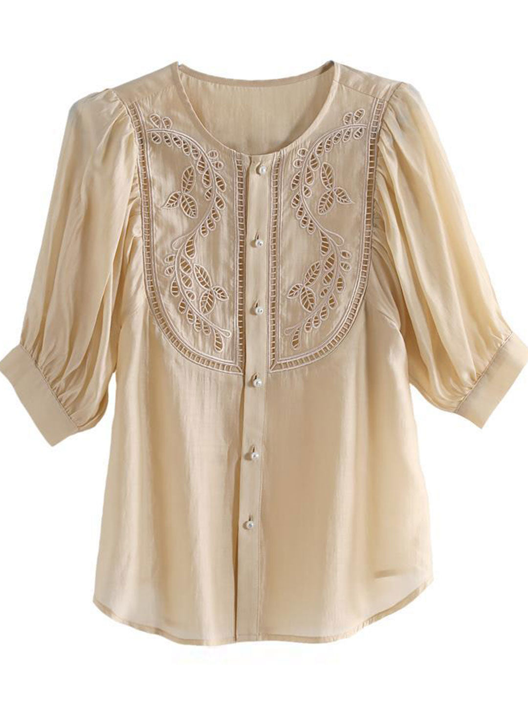 Grace Classic Hollowed Pleated Embroidered Top-White