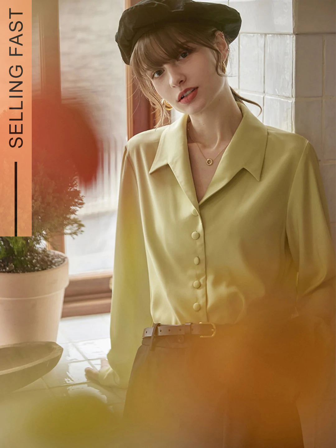 Carolin V-neck Casual Shirt-Yellow