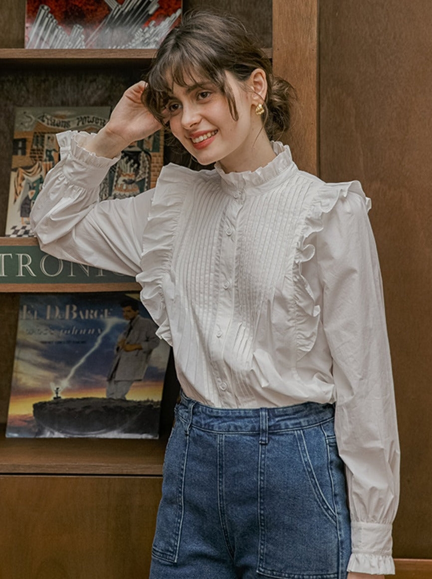 Olivia Retro Ruffled Cotton Blouse