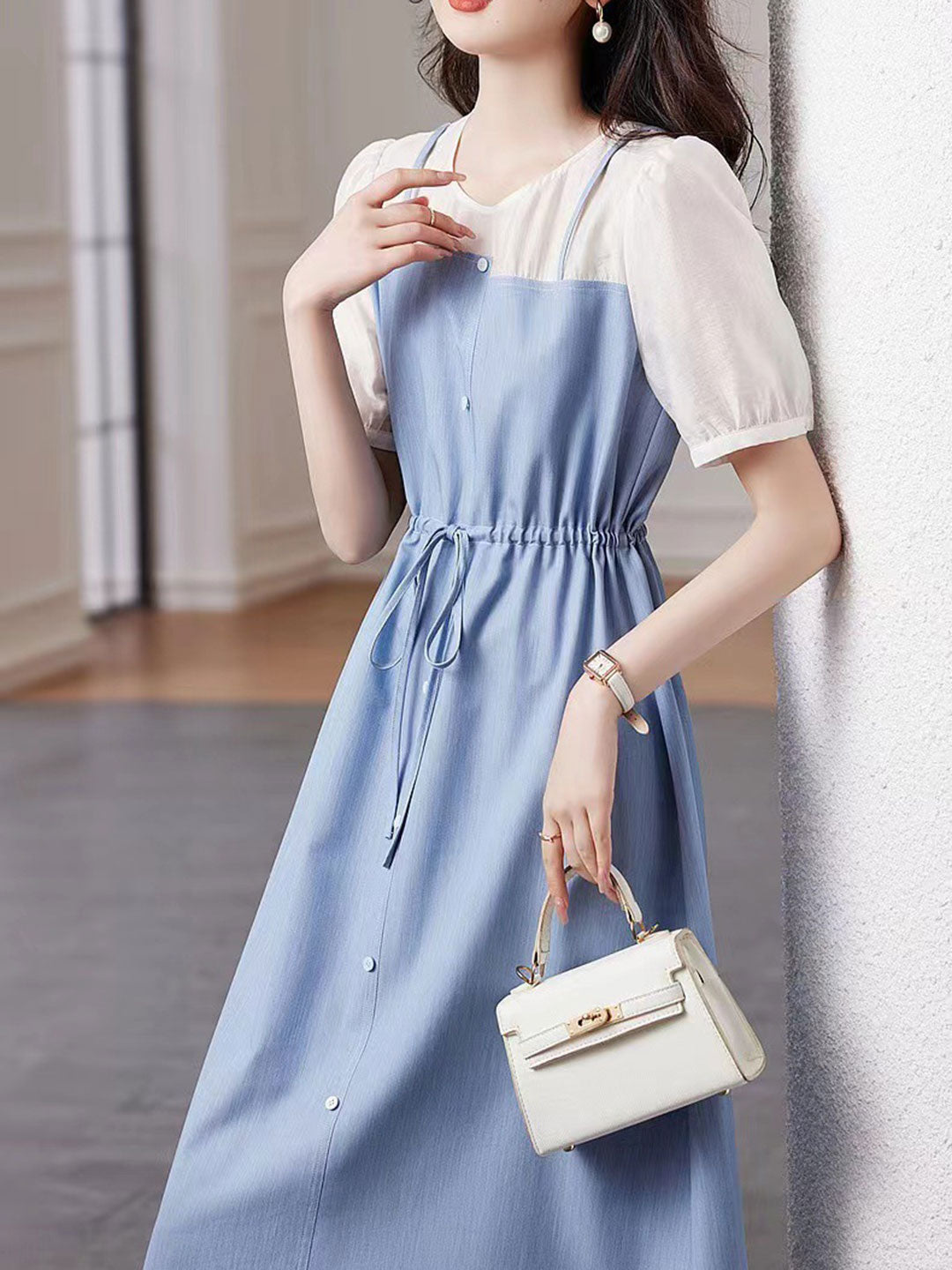 Grace Casual Color Block Tie Dress