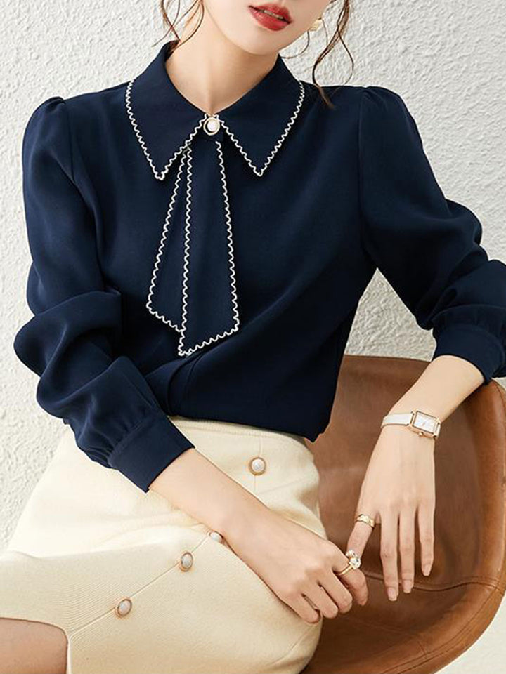 Audrey French Style Chiffon Crew Neck Blouse