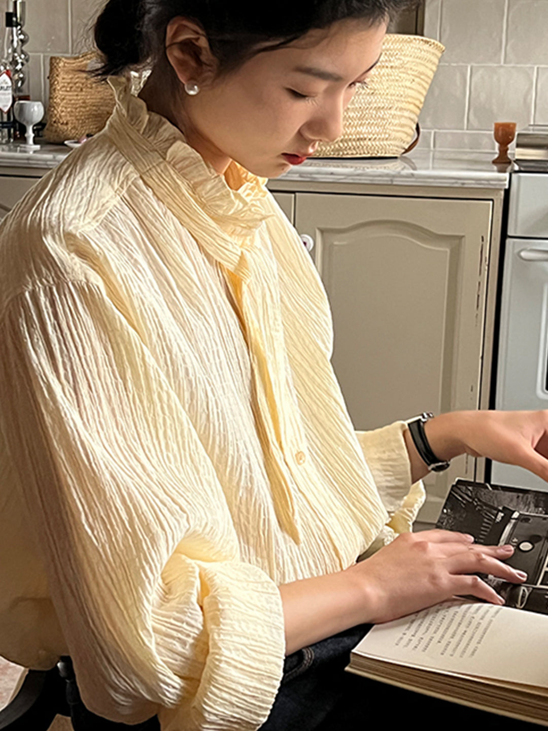 Maleah Casual Lapel Yellow Blouse