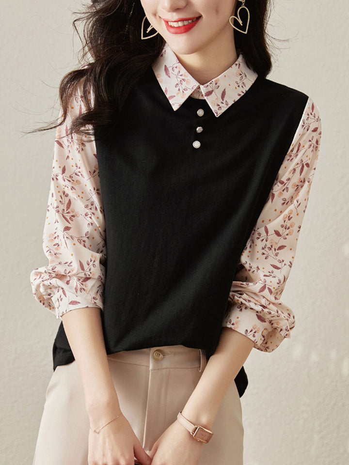 Ava Casual Patchwork Lapel Pullover Shirt