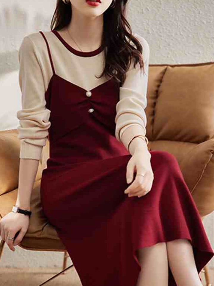 Grace Retro Patchwork Contrasting Knitted Dress