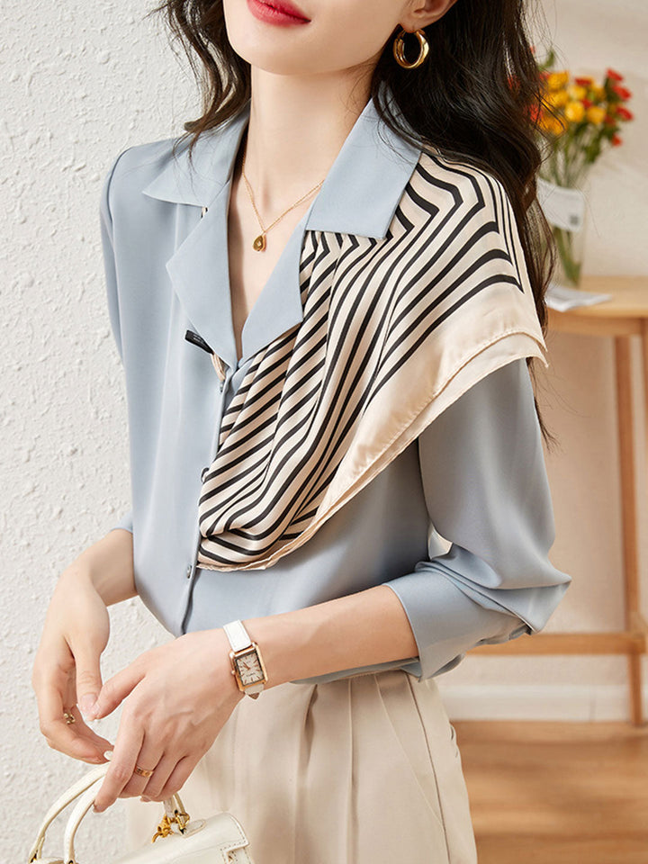 Lauren Classic Suit Collar Contrast Satin Shirt