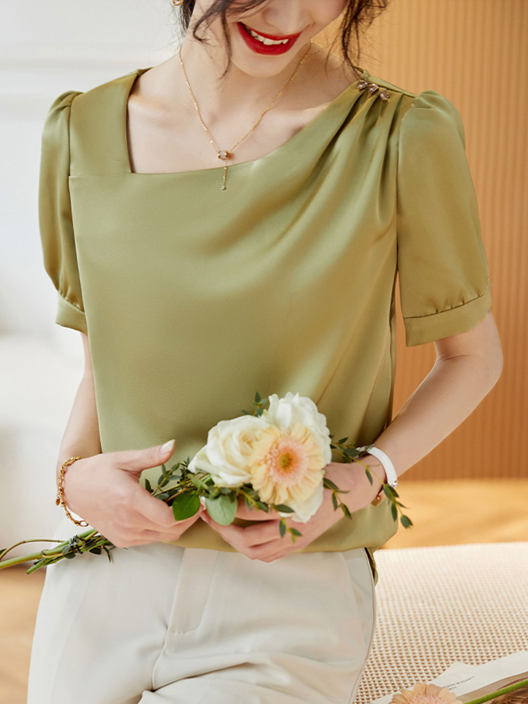 Gabrielle Elegant Square Neck Satin Top