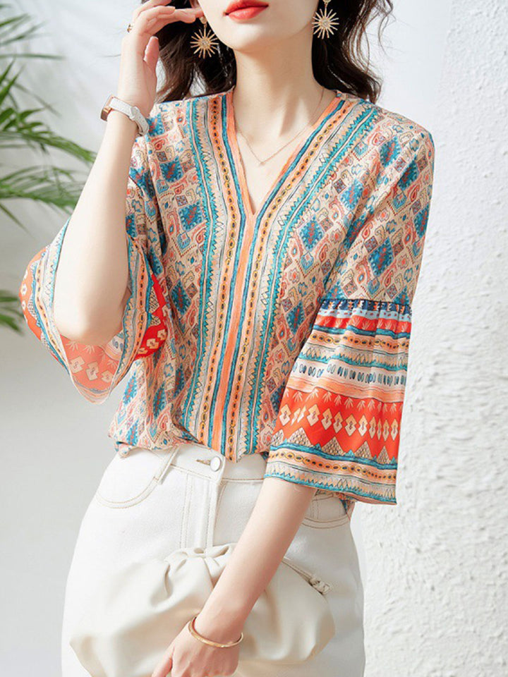 Rachel Retro Crew Neck Chiffon Blouse