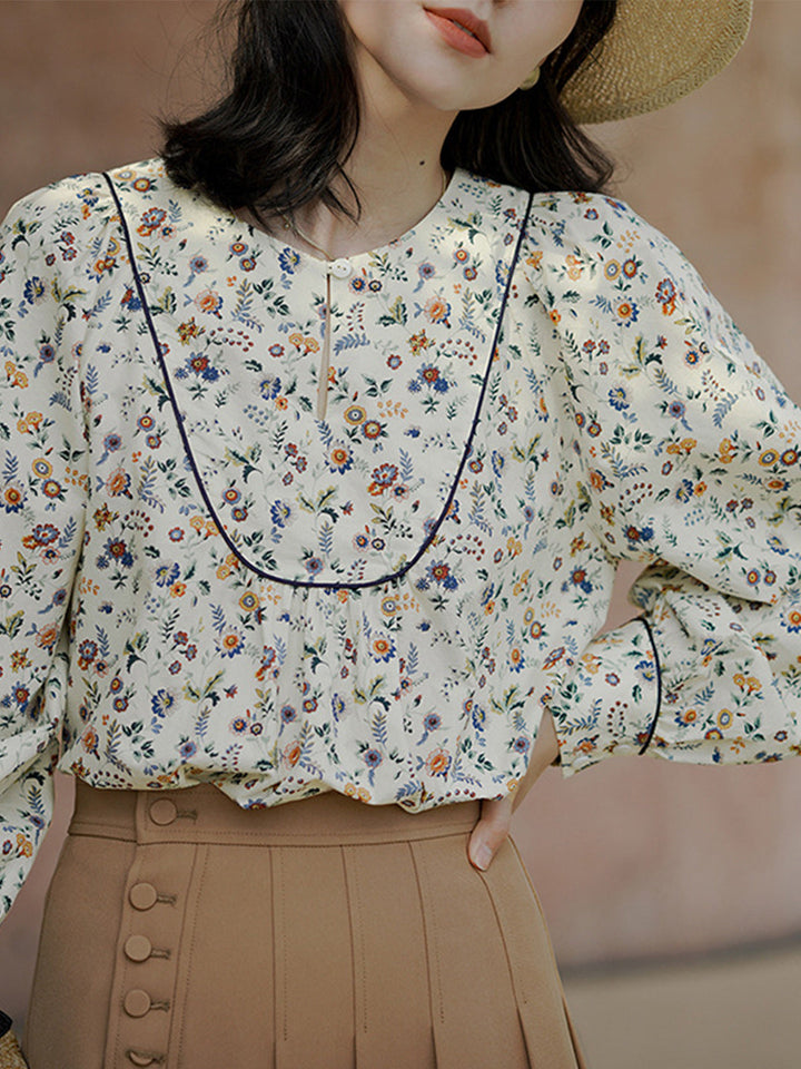 Brianna Retro Floral Cotton Blouse