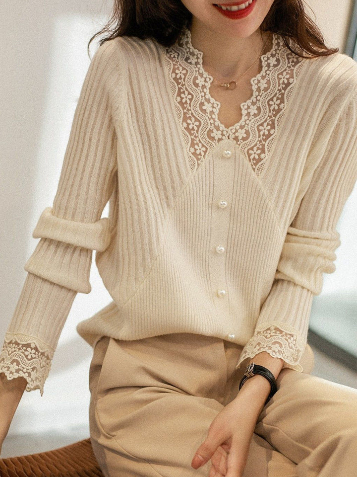 Sarah V-neck Lace Top-Apricot