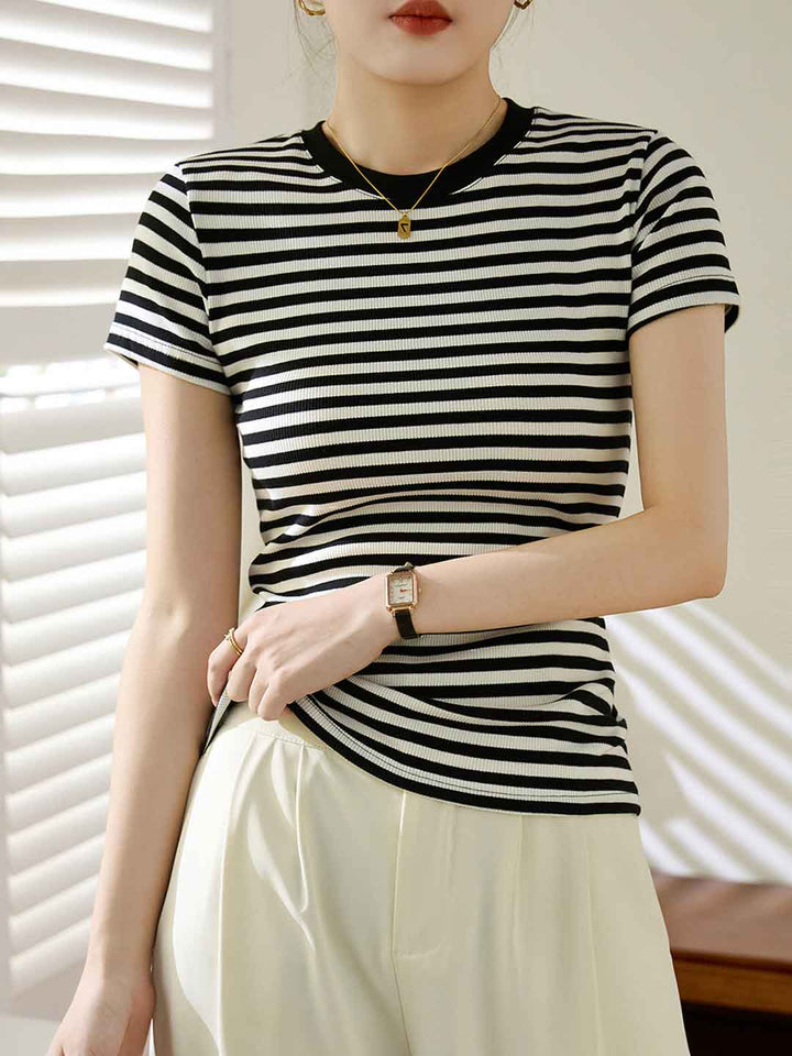 Madelyn Retro Contrast Slim Striped Top