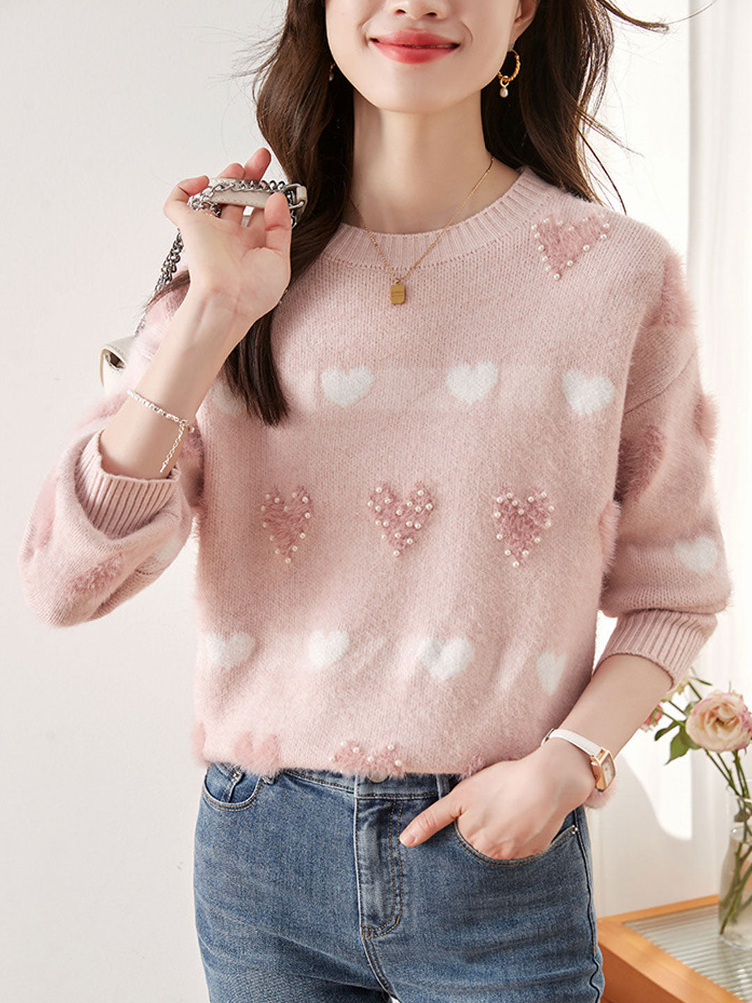 Hannah Crew Neck Color Block Knitted Sweater