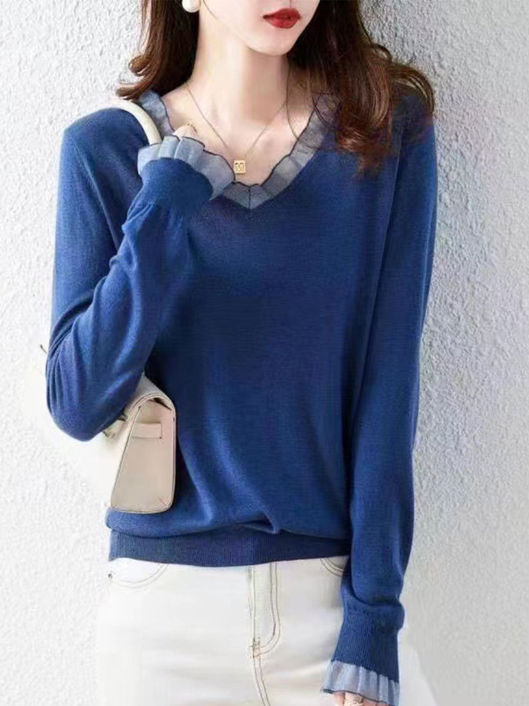 Samantha Retro Auricular Patchwork Knitted Sweater