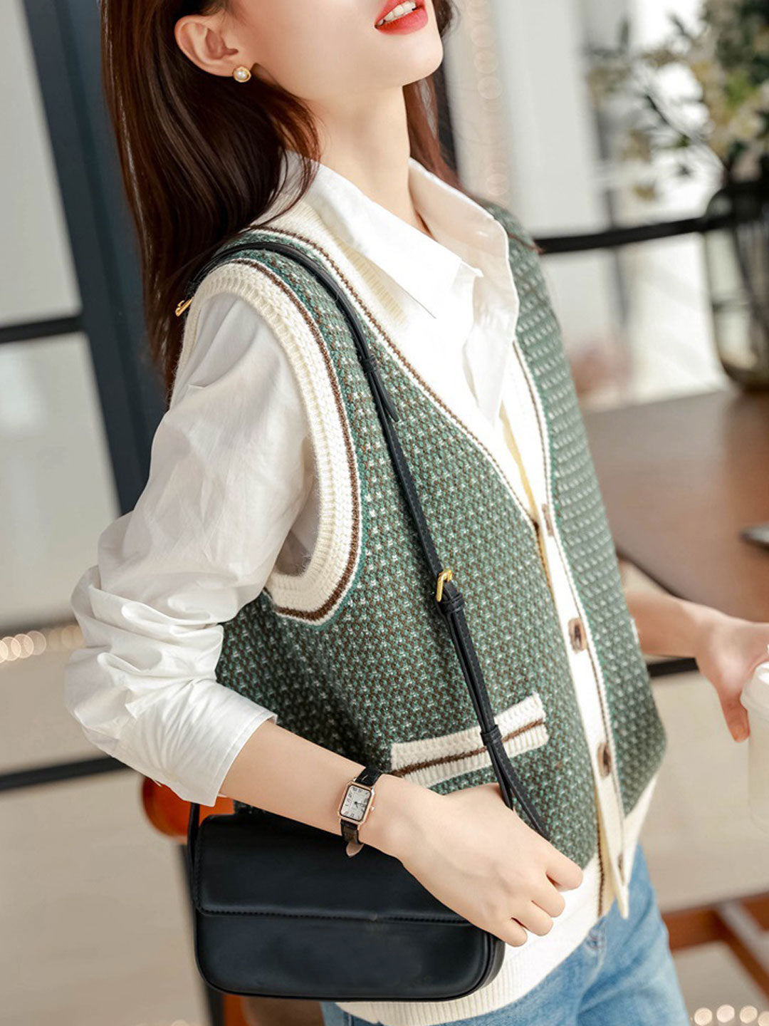 Isabella Vintage Plaid Knitted Cardigan Vest