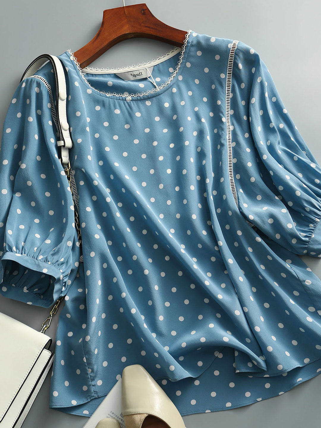 Jessica Classic Polka Dot Loose Chiffon Top